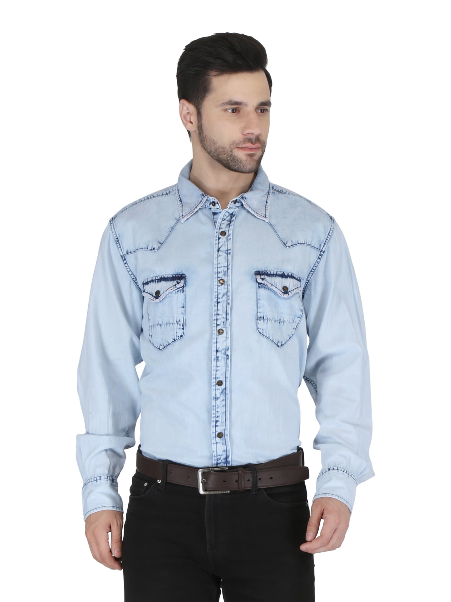 Light  Distressed Denim Shirt