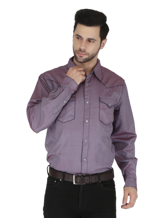 Wine With Black  Whip Stitching Shirt