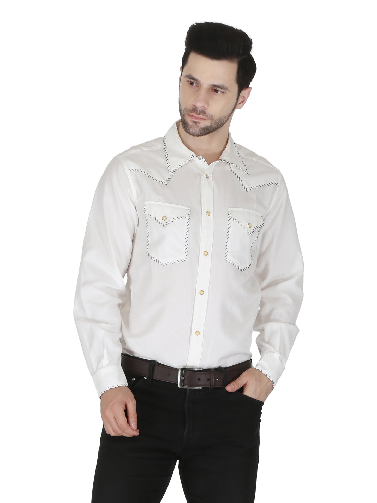 White With Black  Whip Stitching Shirt