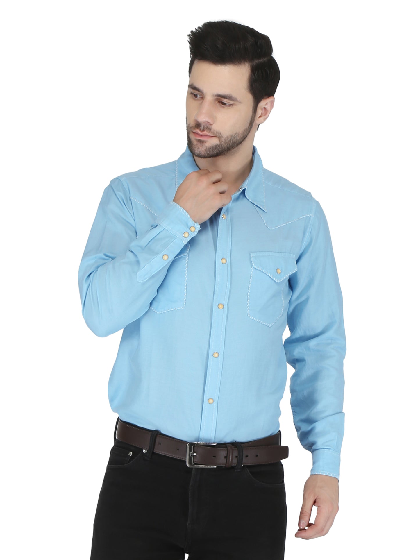 Aqua Western 2 Pocket Whip Stitch Shirt