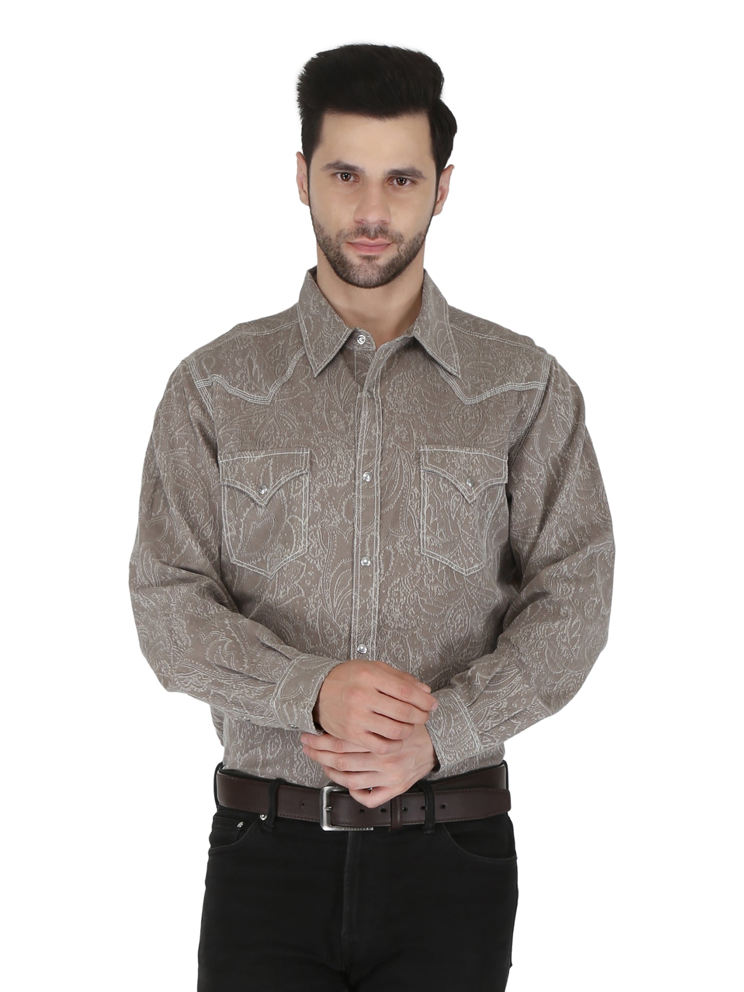 Western 2 Pocket Western Yoke Teak Tan Jacquard Shirt