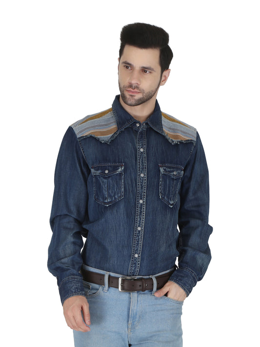 Dark Denim Serape Yoke Western Shirt