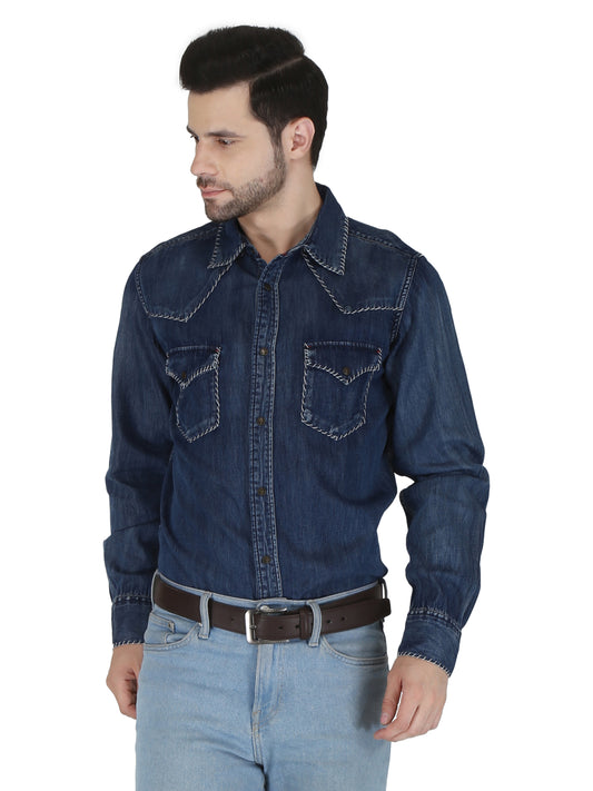 Dark Denim Whip Stitch Western 2 Pocket Signature Shirt