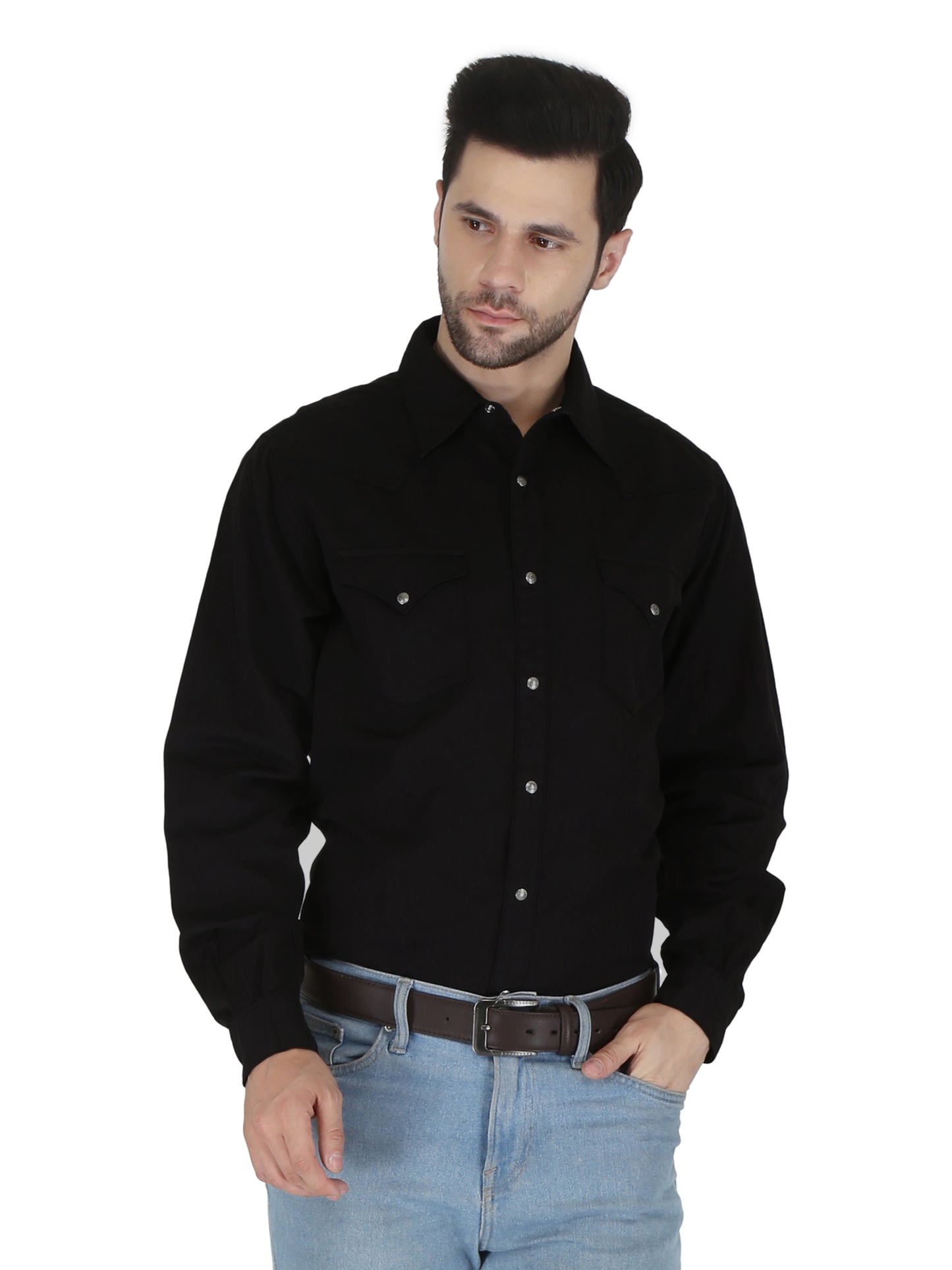 Black With Black Back Yoke Embroidery Shirt