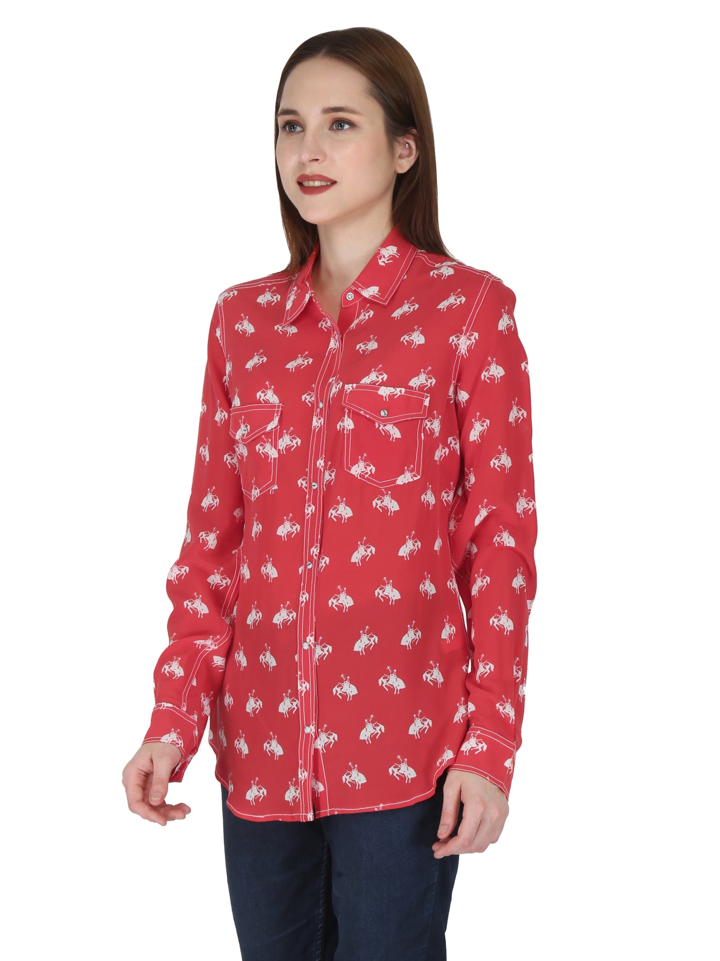 Red /White Western Yoke Horse Print Shirt