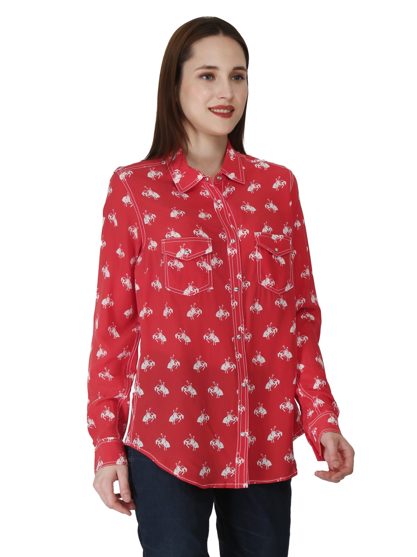 Red /White Western Yoke Horse Print Shirt