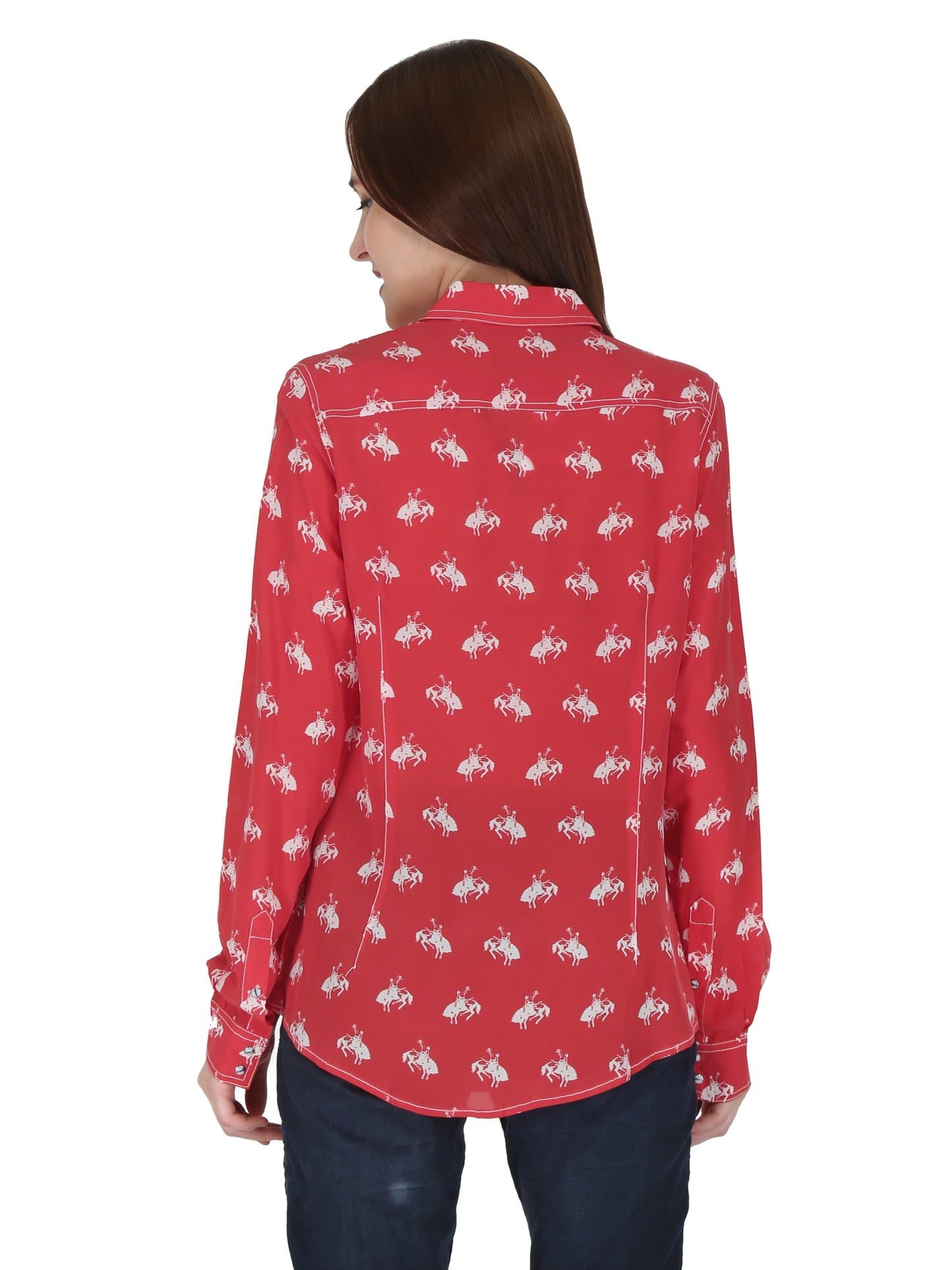 Red /White Western Yoke Horse Print Shirt