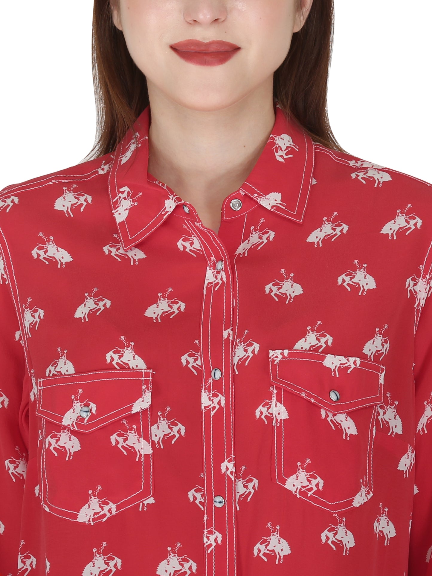 Red /White Western Yoke Horse Print Shirt