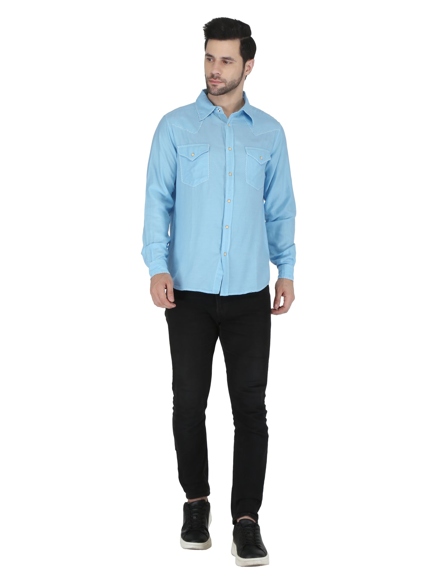 Aqua Western 2 Pocket Whip Stitch Shirt