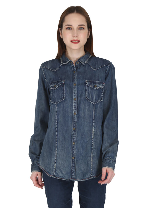 Blue Denim With Tan Stitching Shirt