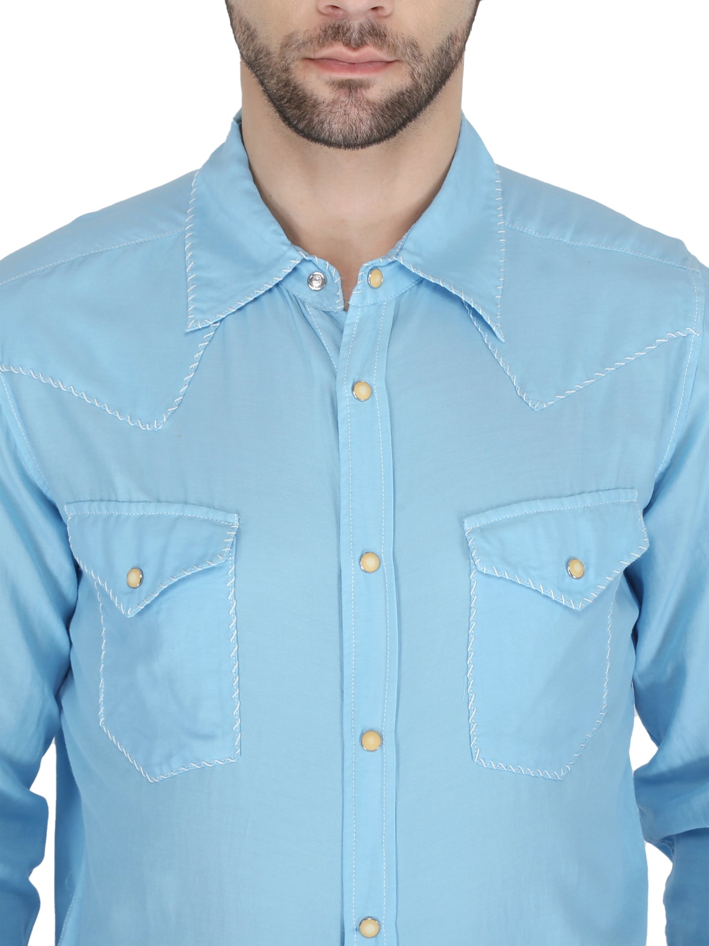 Aqua Western 2 Pocket Whip Stitch Shirt