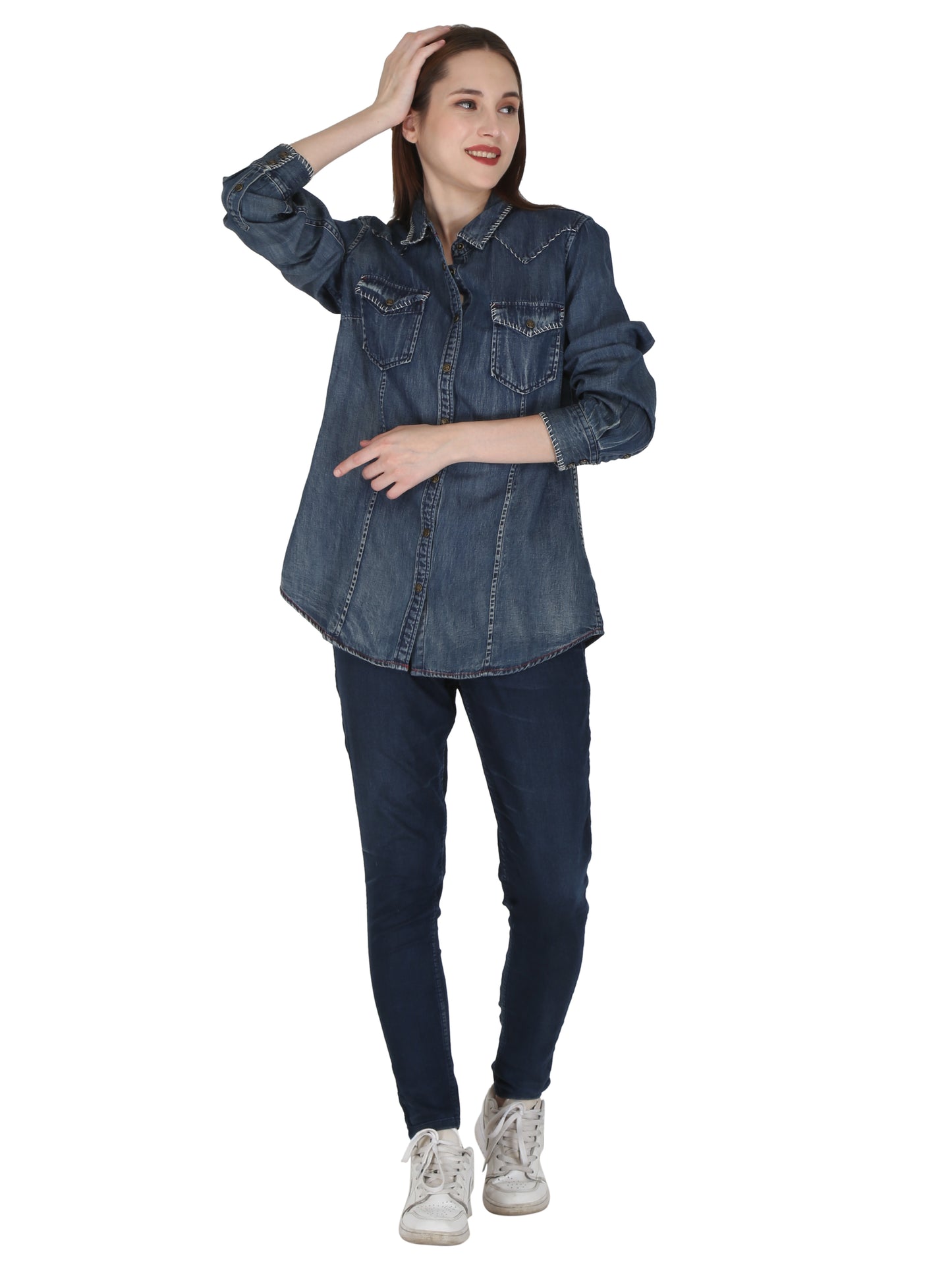 Blue Denim With Tan Stitching Shirt