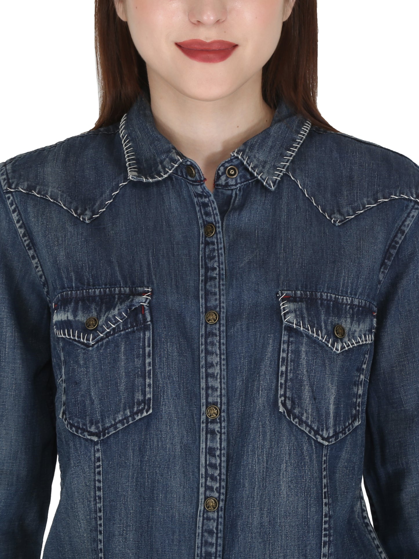 Blue Denim With Tan Stitching Shirt