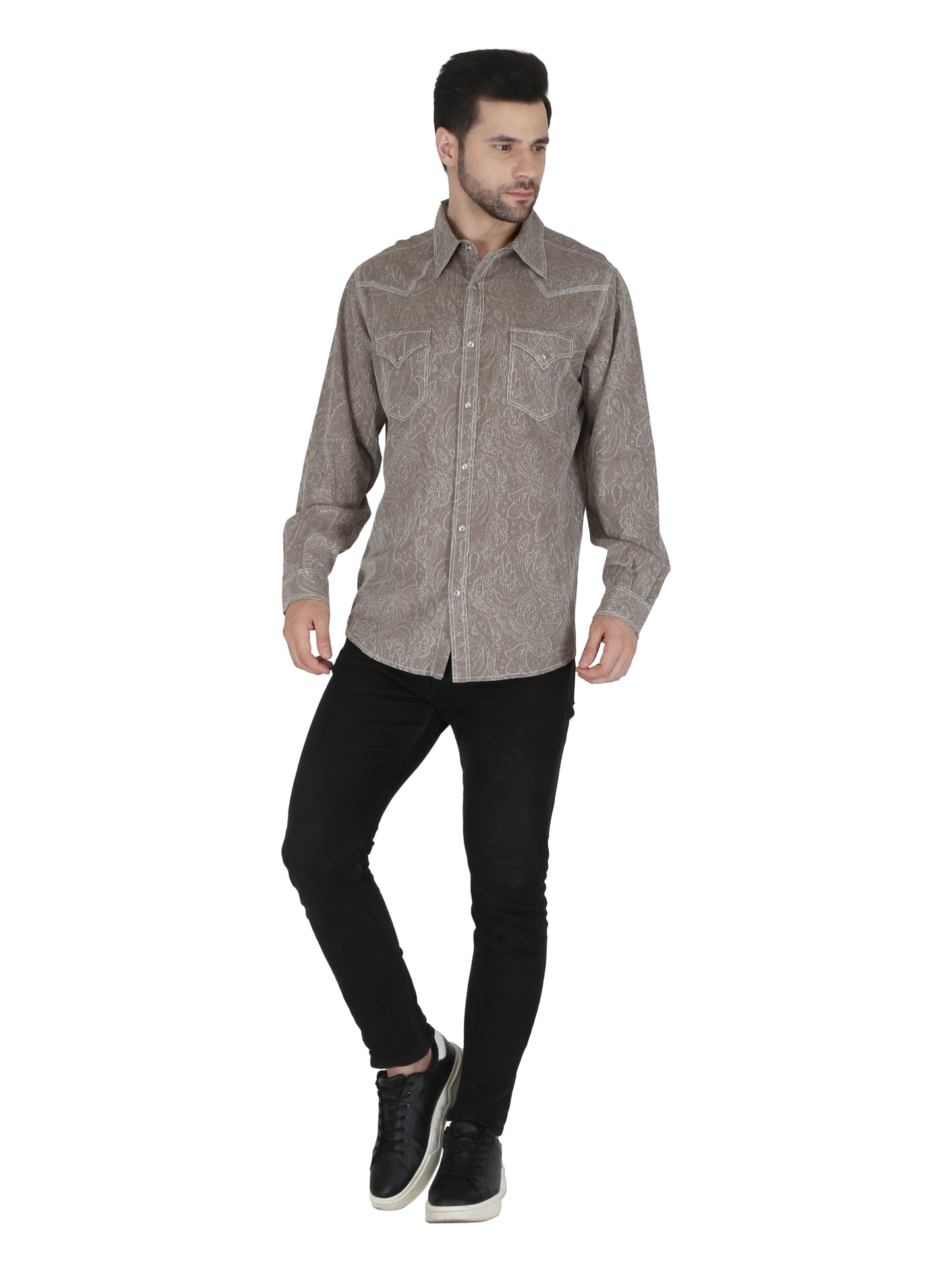 Western 2 Pocket Western Yoke Teak Tan Jacquard Shirt