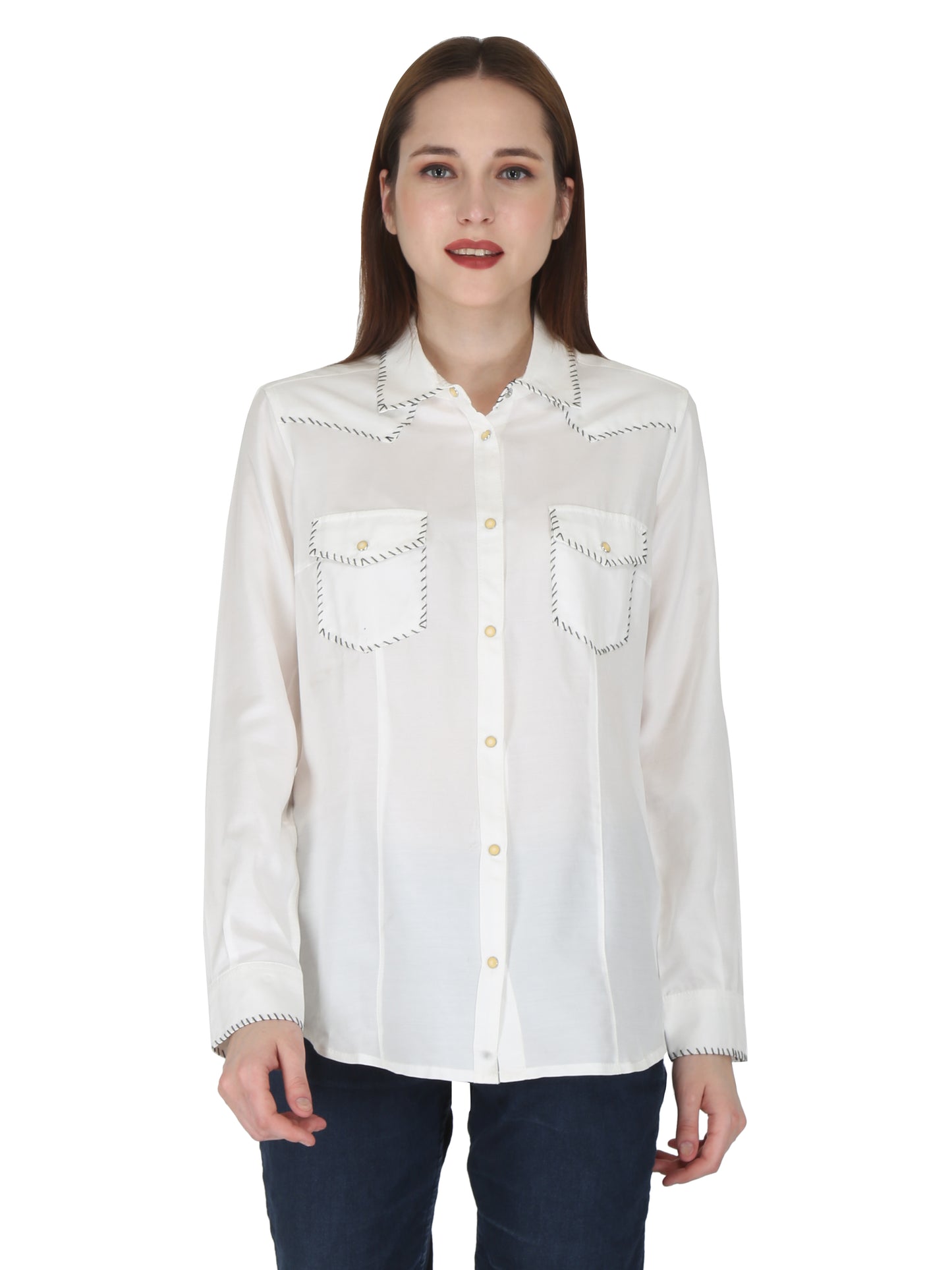 White With Black Whip Stitching Shirt