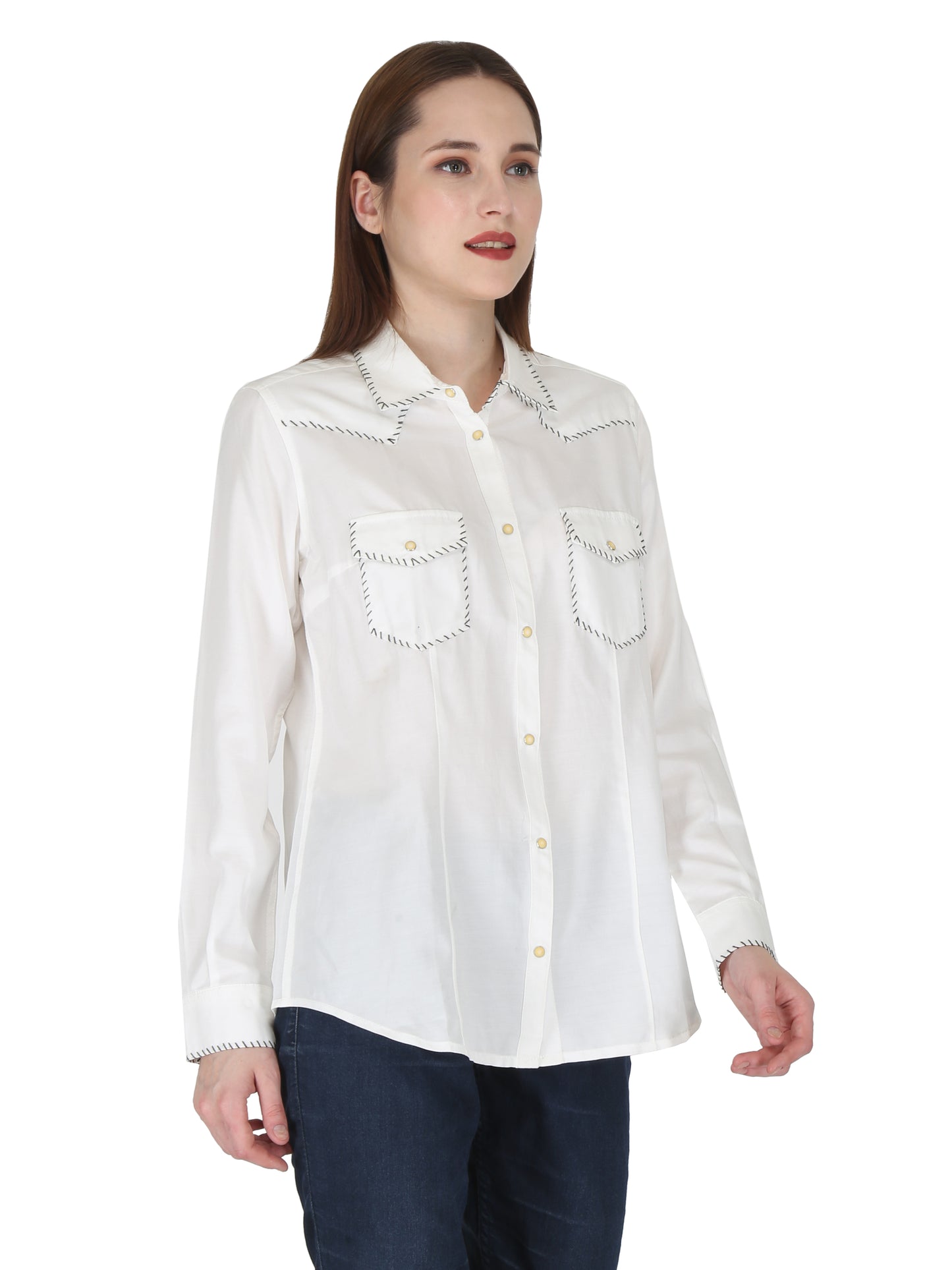 White With Black Whip Stitching Shirt