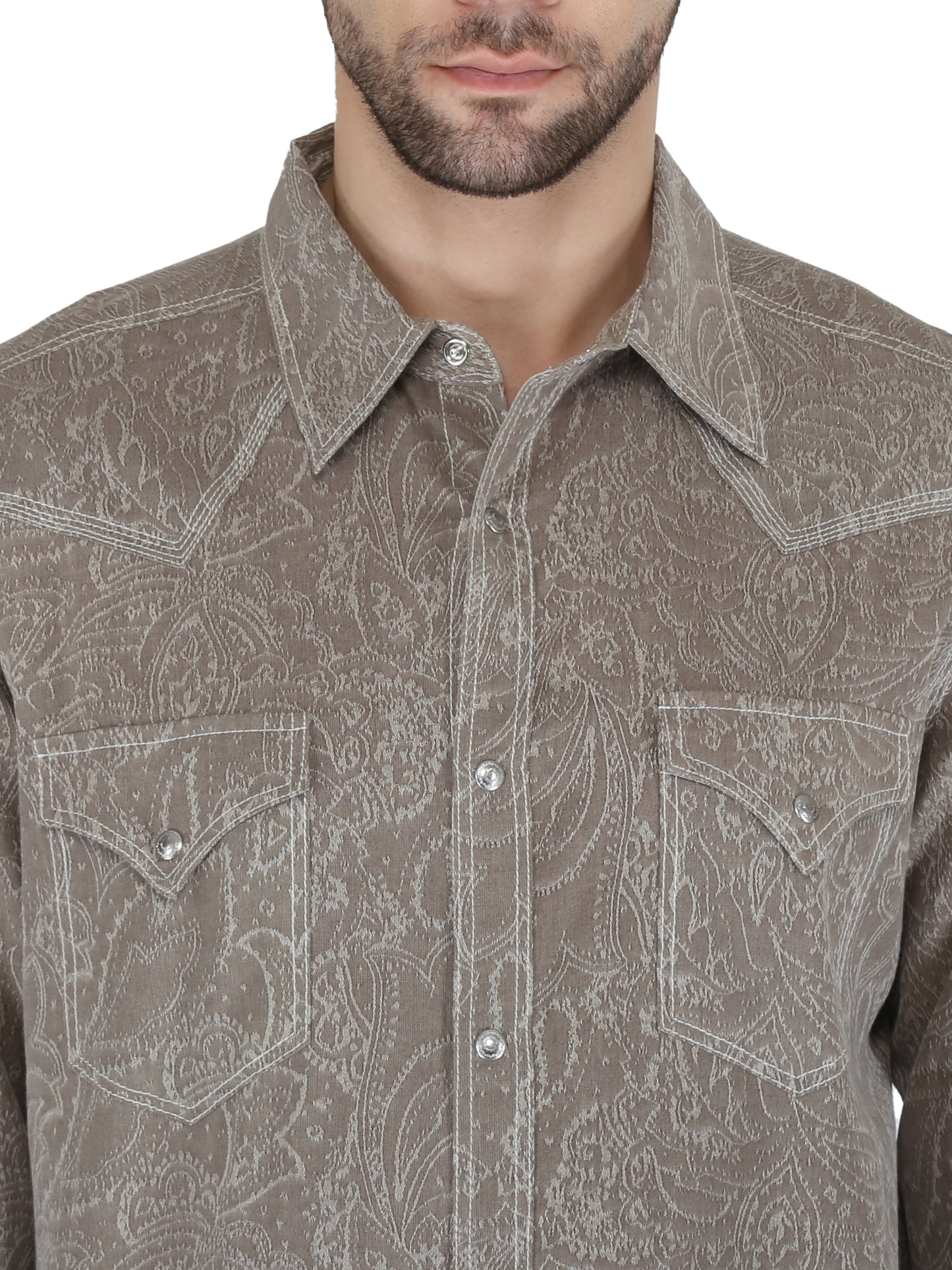 Western 2 Pocket Western Yoke Teak Tan Jacquard Shirt