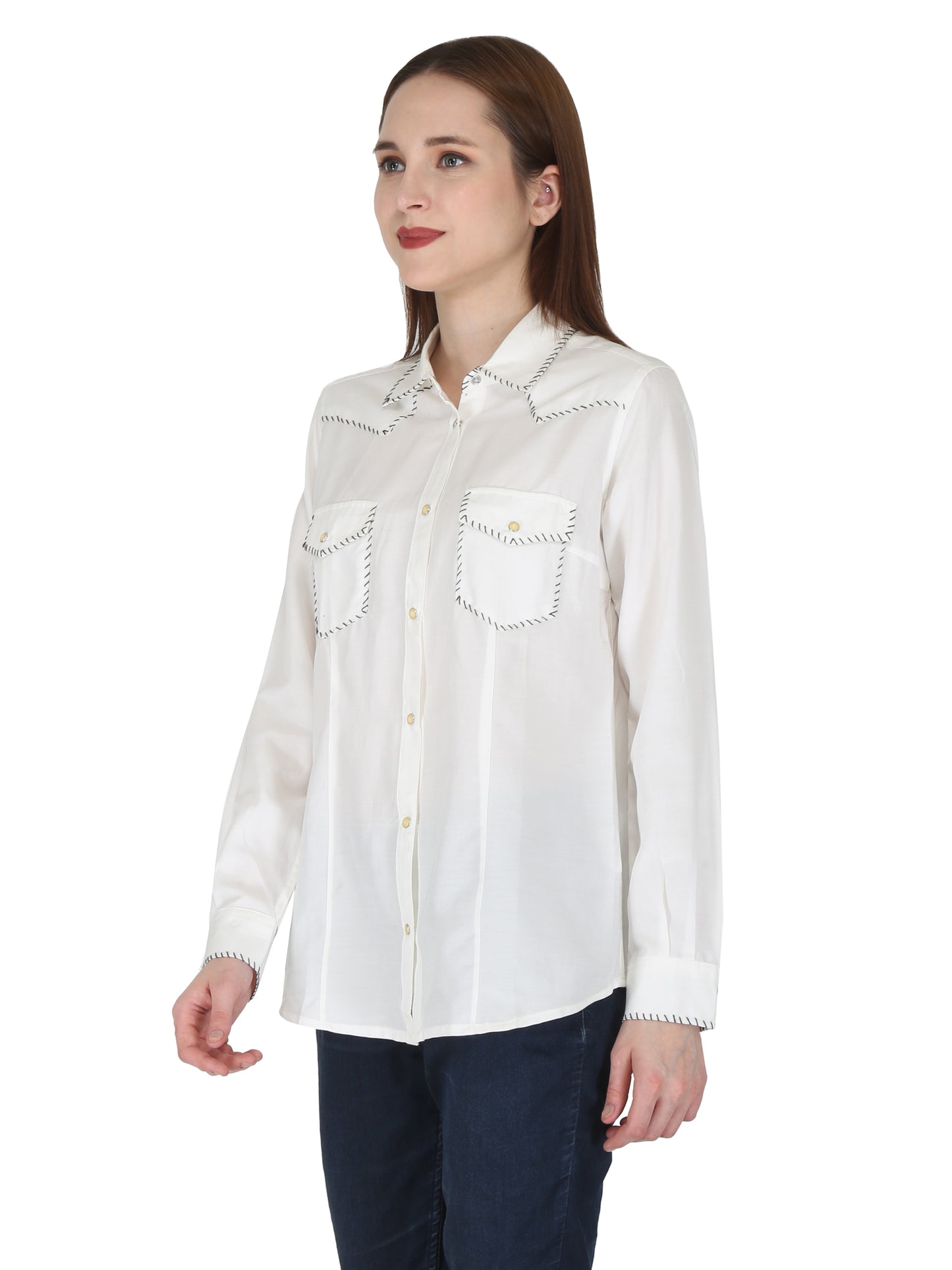 White With Black Whip Stitching Shirt