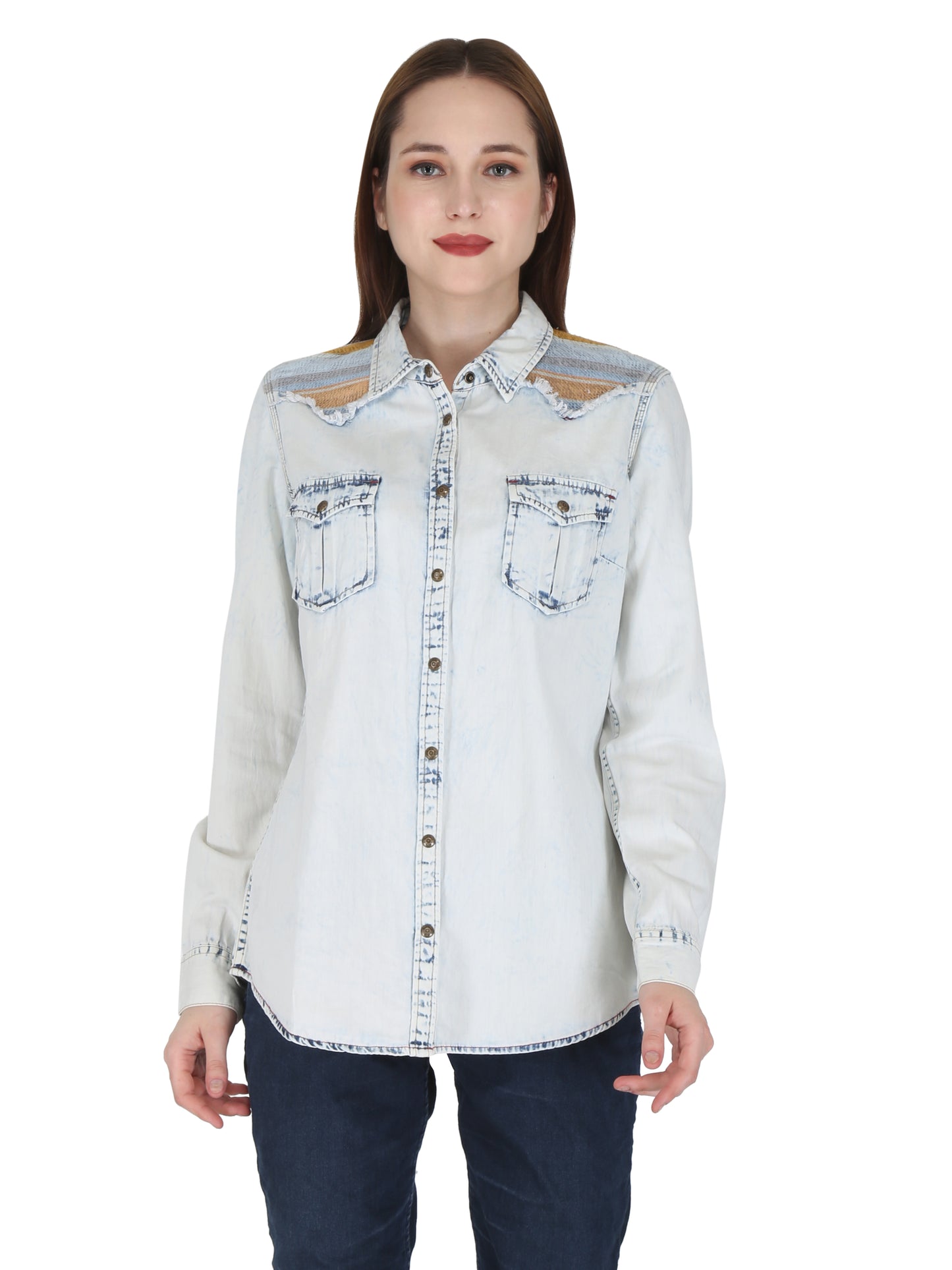 Light Denim With Serape Yoke Shirt