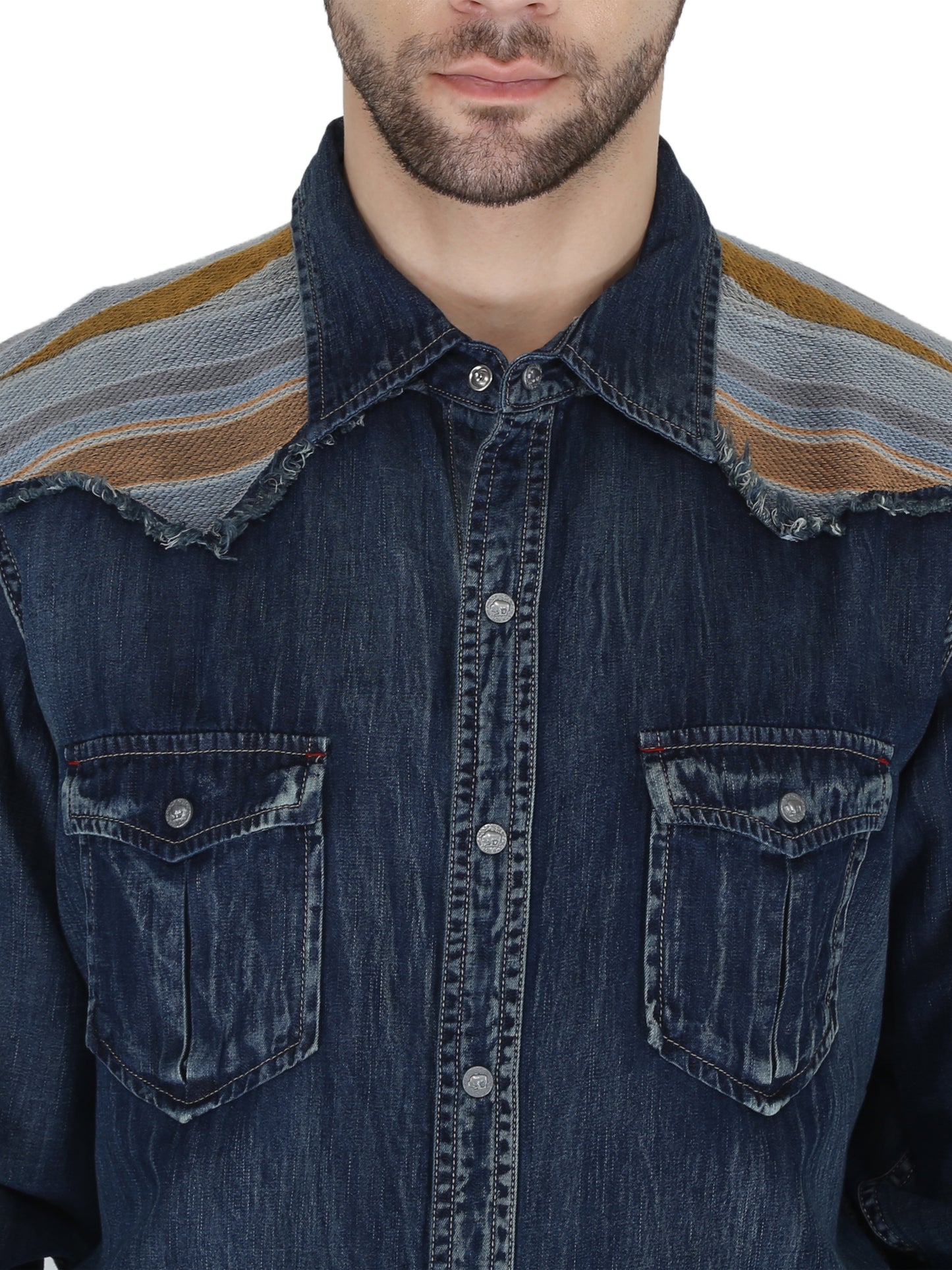 Dark Denim Serape Yoke Western Shirt