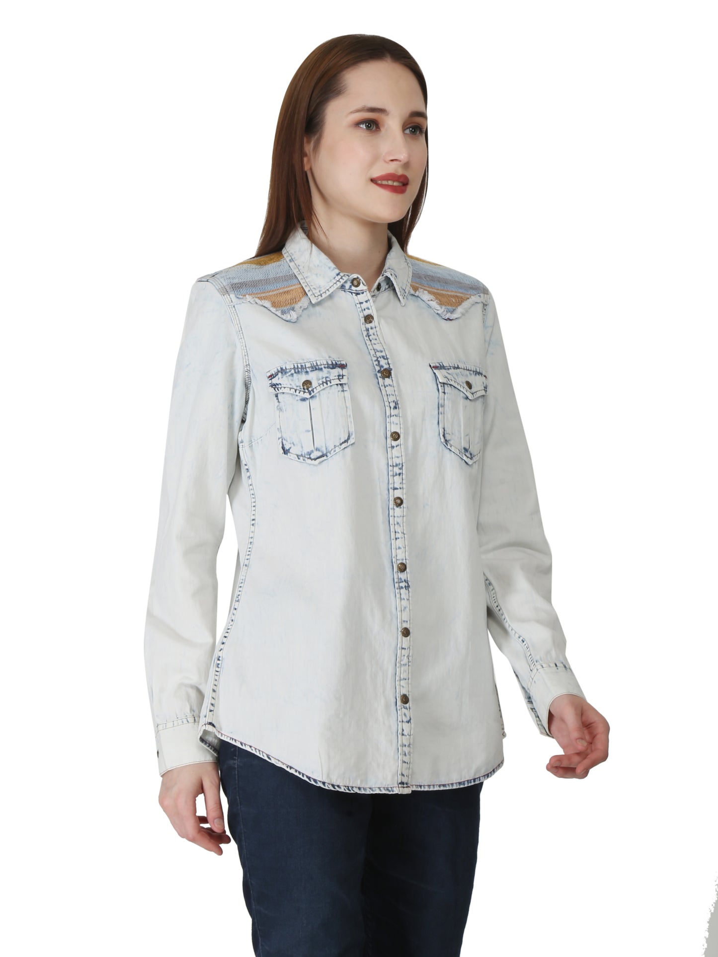 Light Denim With Serape Yoke Shirt