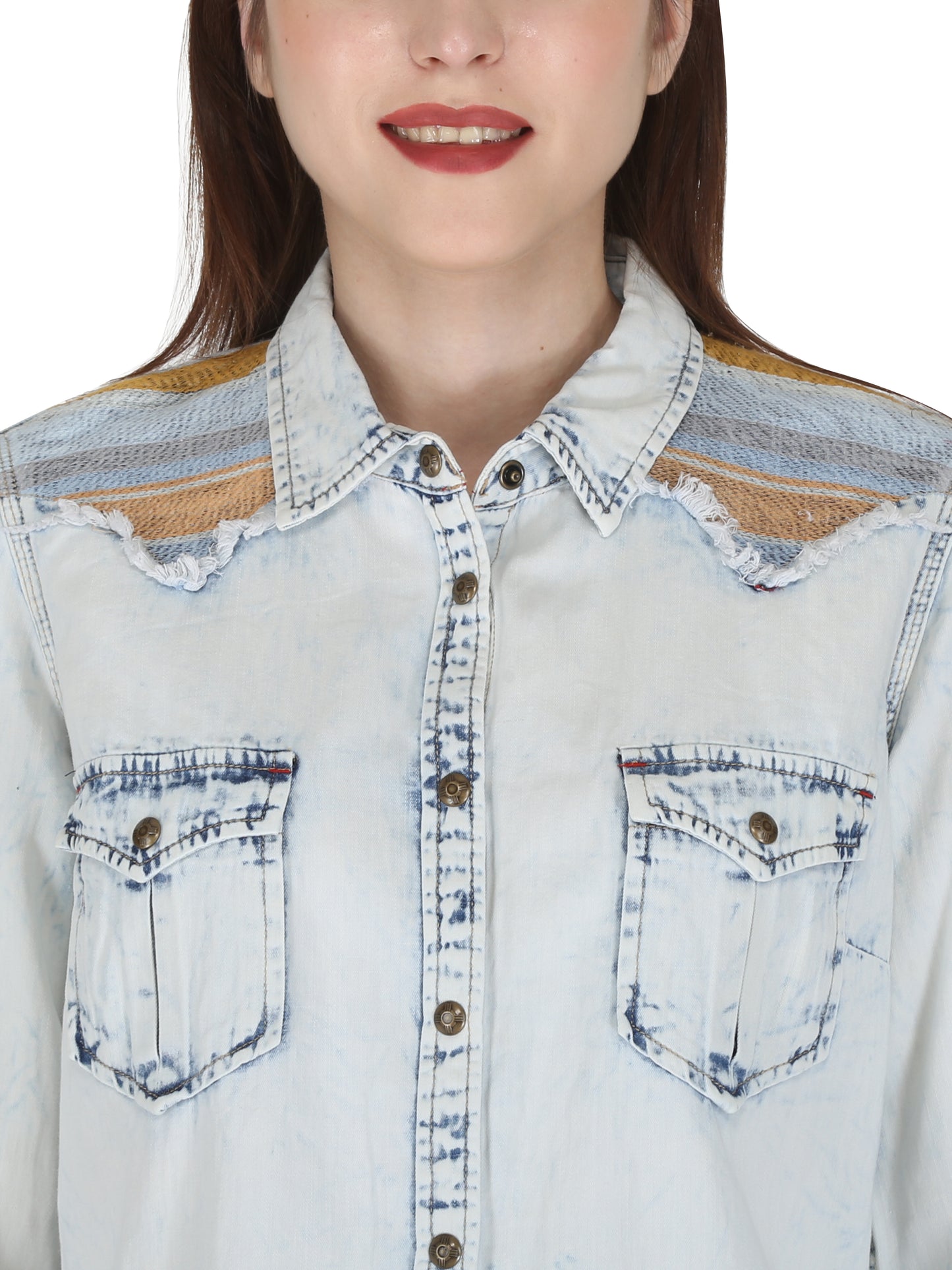 Light Denim With Serape Yoke Shirt