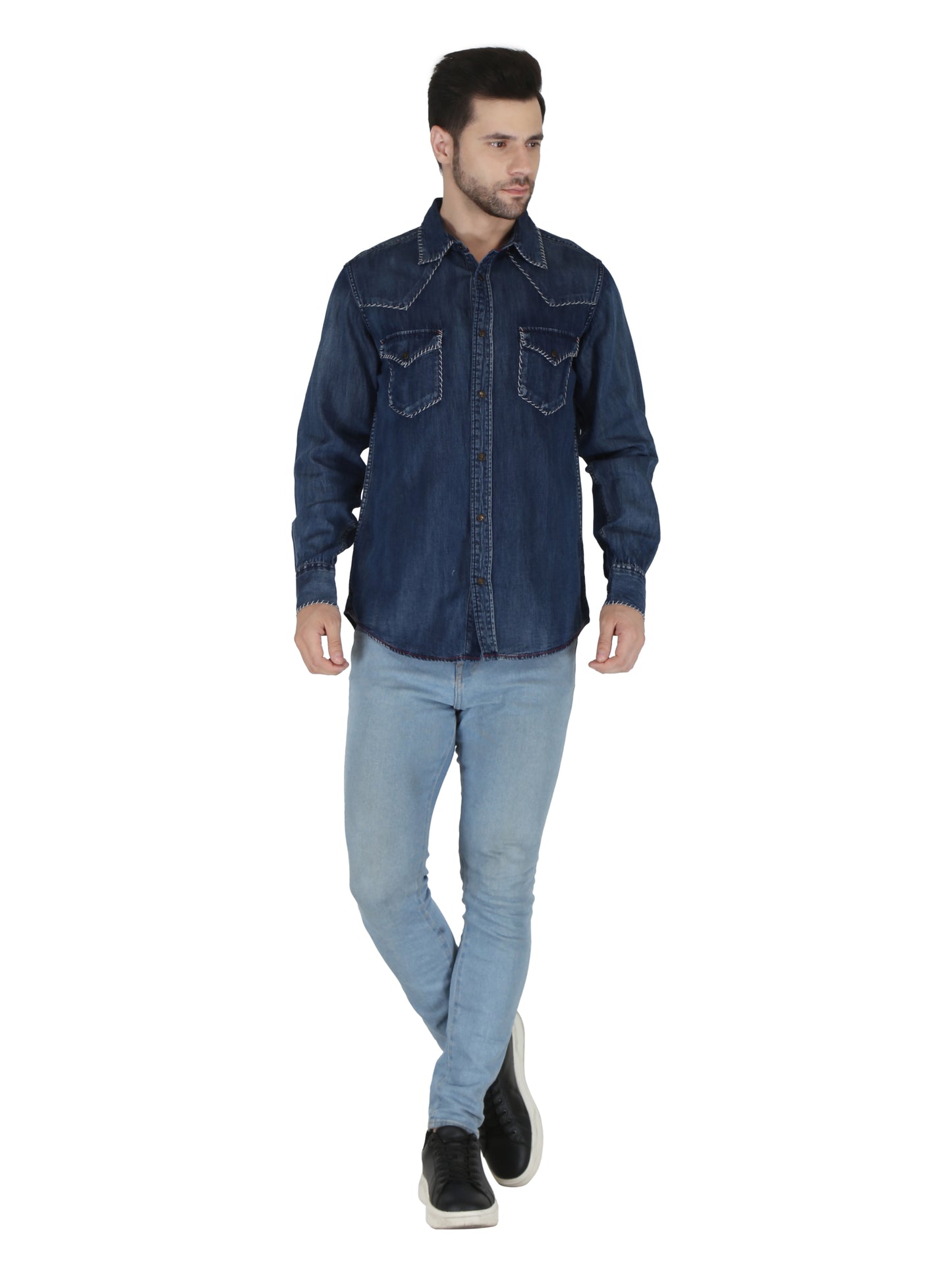 Dark Denim Whip Stitch Western 2 Pocket Signature Shirt