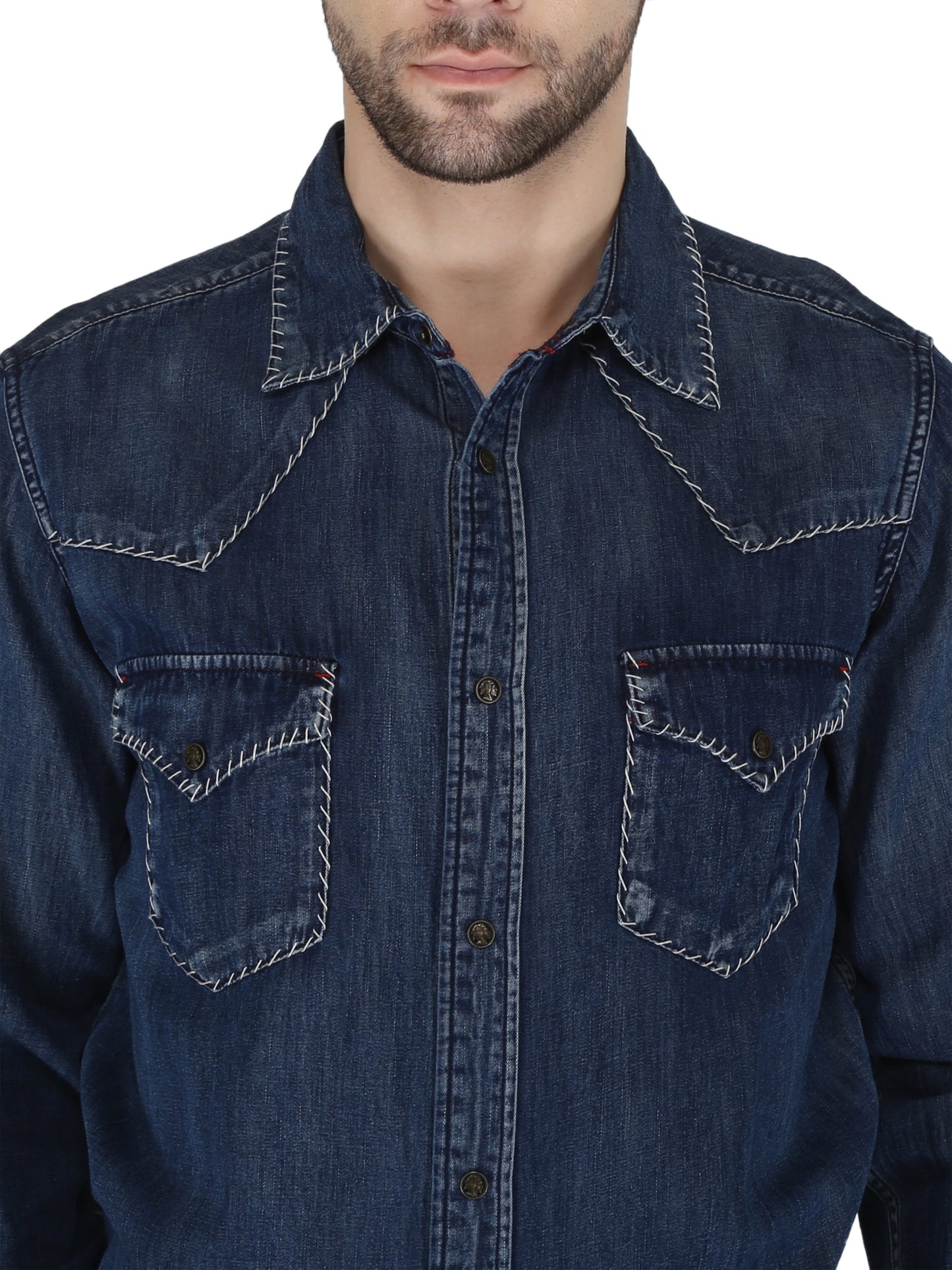 Dark Denim Whip Stitch Western 2 Pocket Signature Shirt