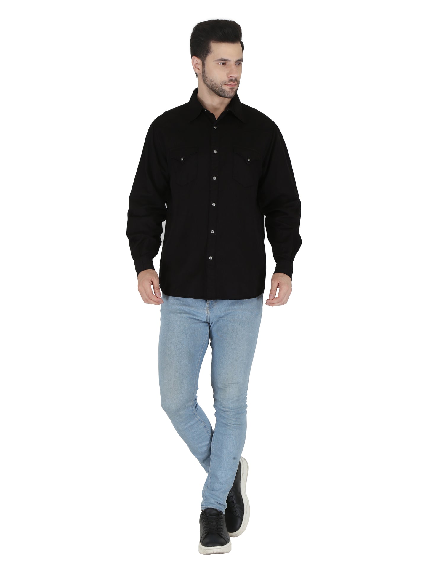 Black With Black Back Yoke Embroidery Shirt