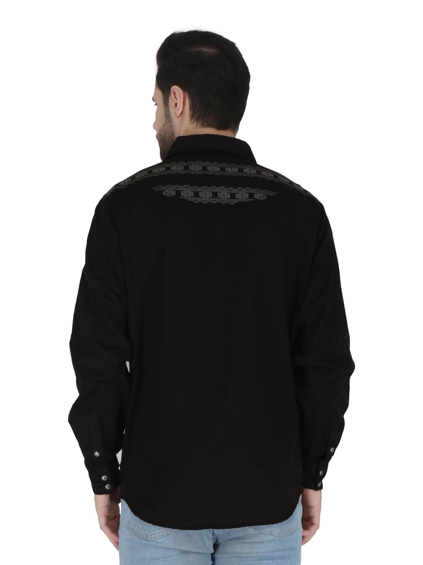 Black With Black Back Yoke Embroidery Shirt