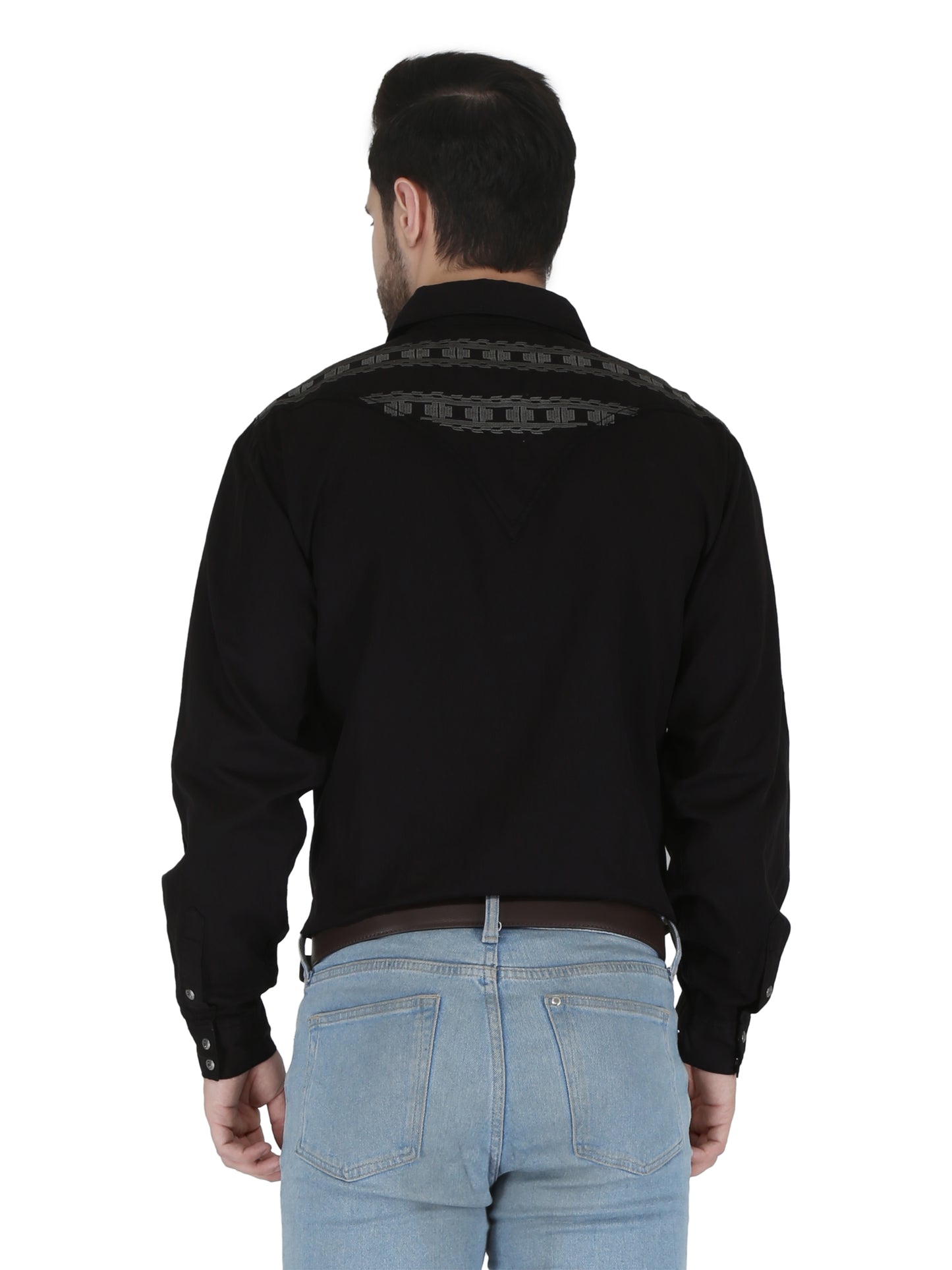 Black With Black Back Yoke Embroidery Shirt