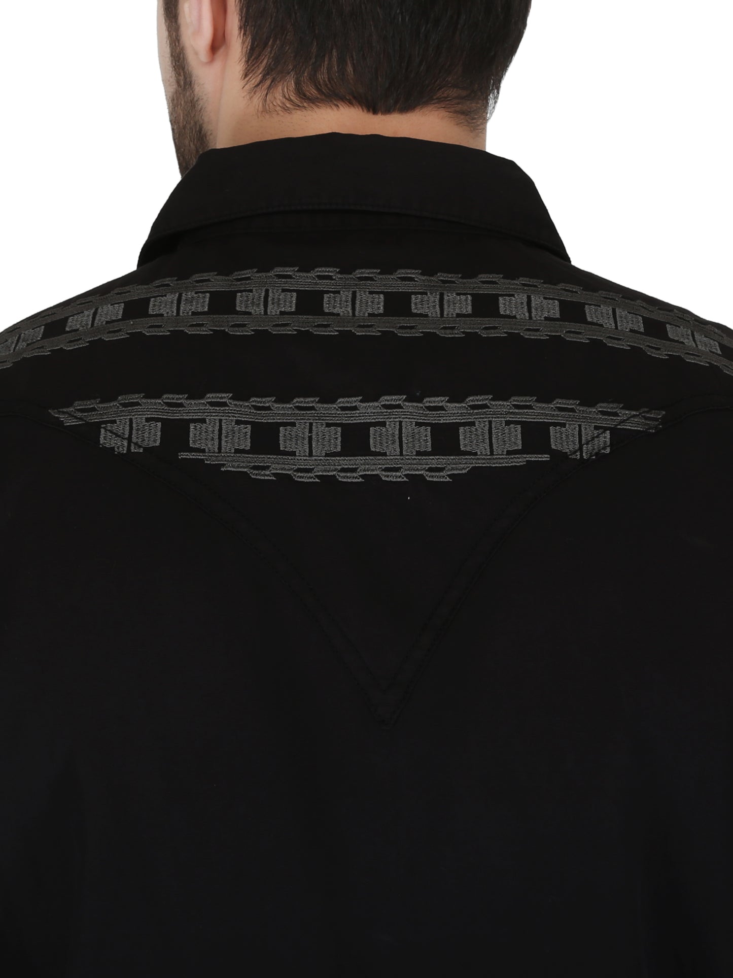 Black With Black Back Yoke Embroidery Shirt