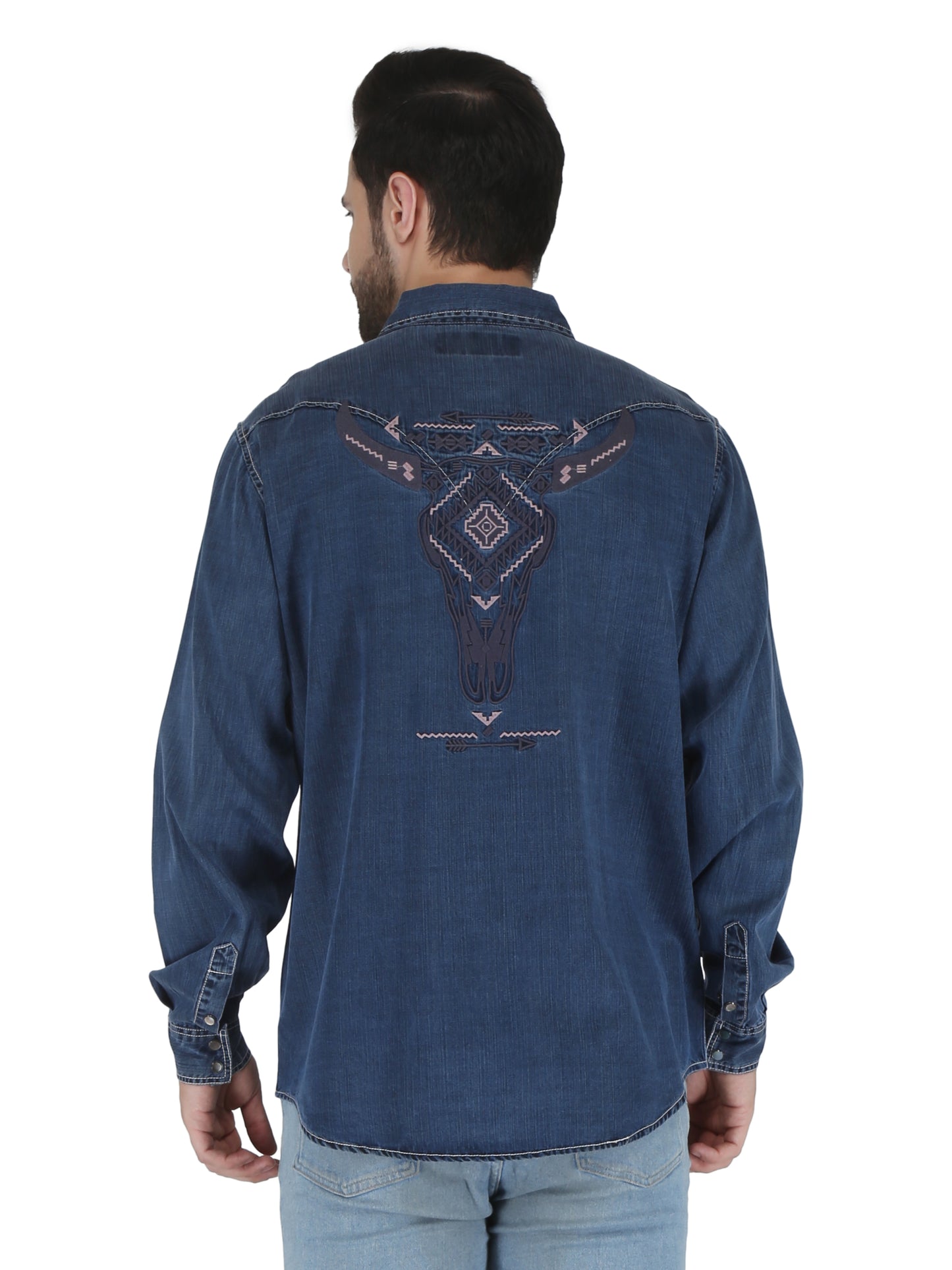 Dark Denim Western 2 Pocket Shirt Embroidered Back Shirt