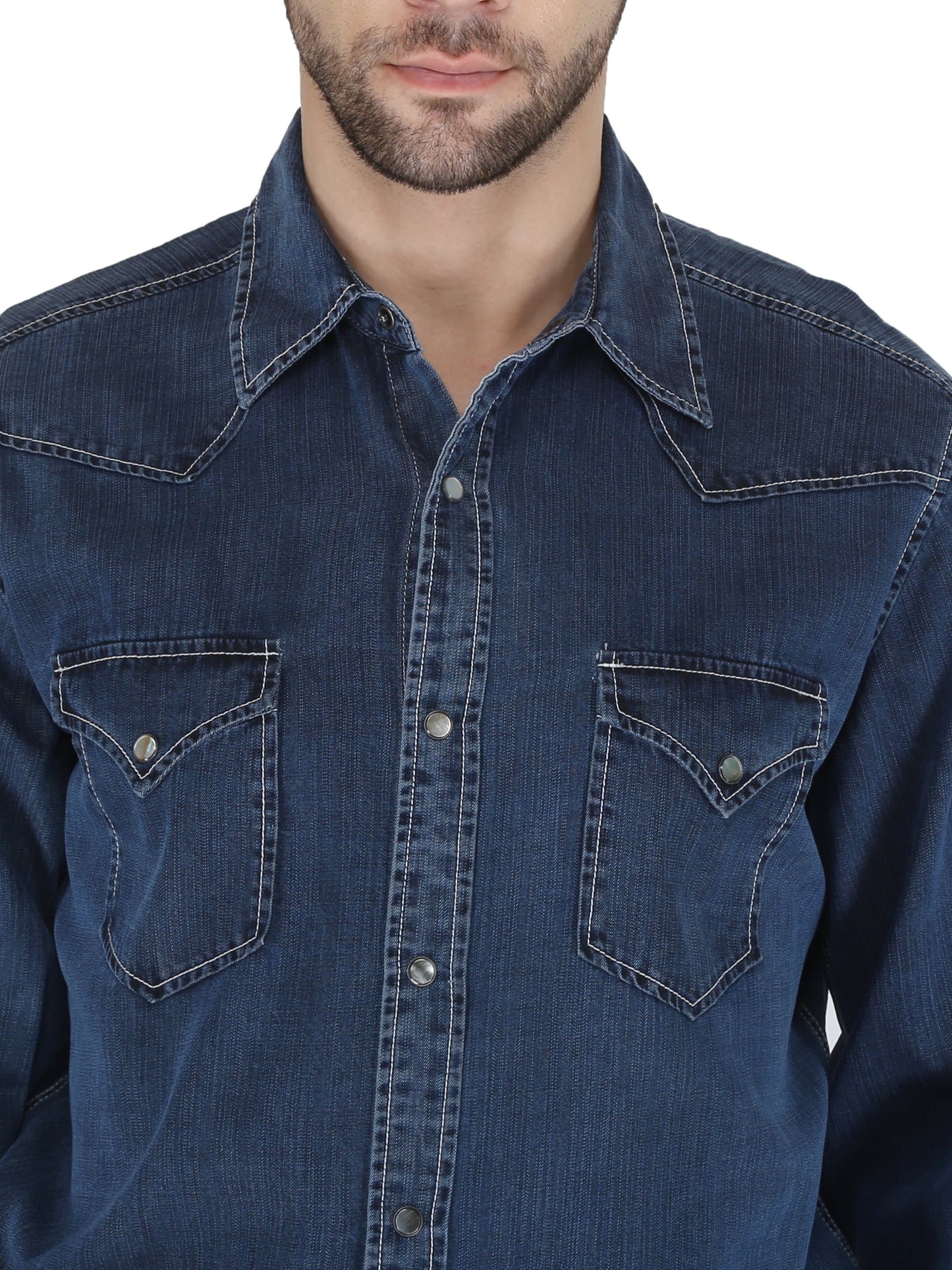 Dark Denim Western 2 Pocket Shirt Embroidered Back Shirt