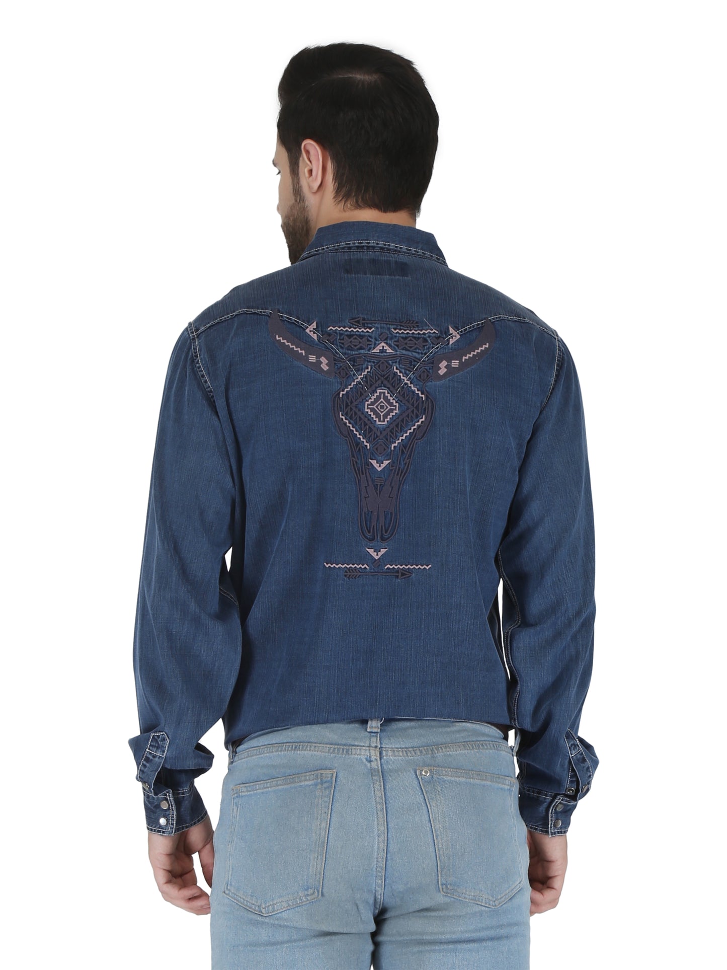 Dark Denim Western 2 Pocket Shirt Embroidered Back Shirt