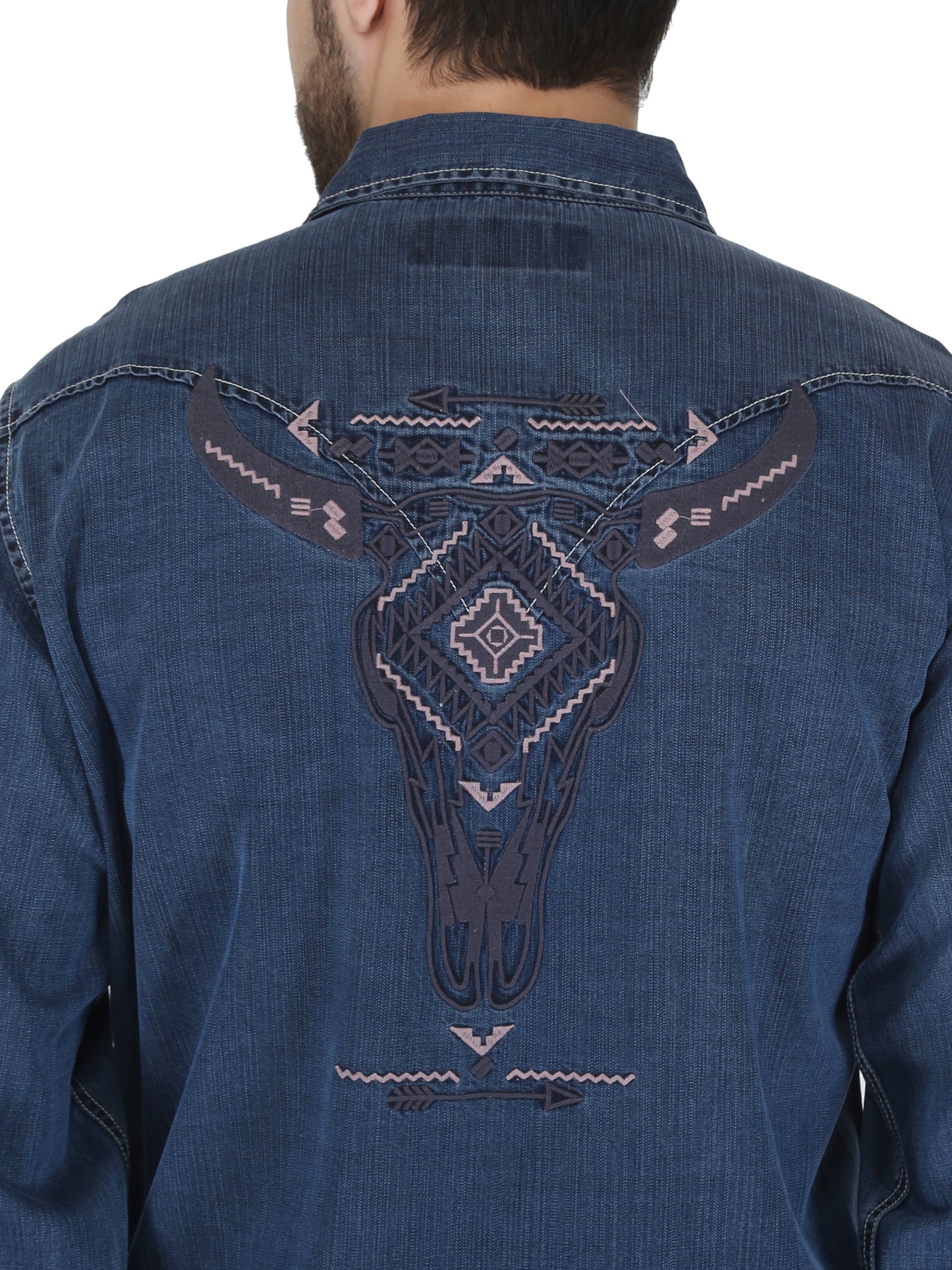 Dark Denim Western 2 Pocket Shirt Embroidered Back Shirt