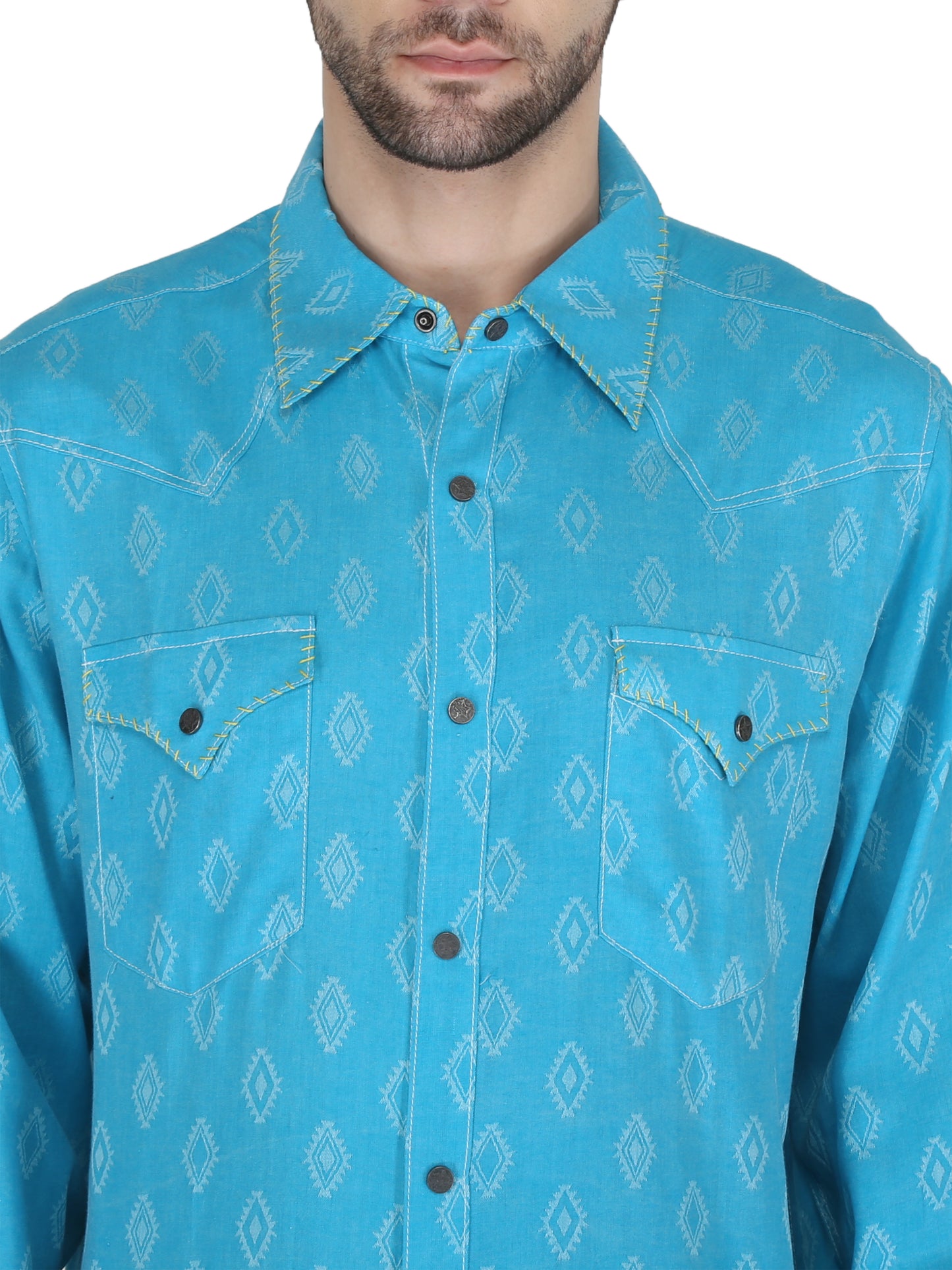 Blue Diamond Western Print 2 Pocket Whip Stitch Shirt