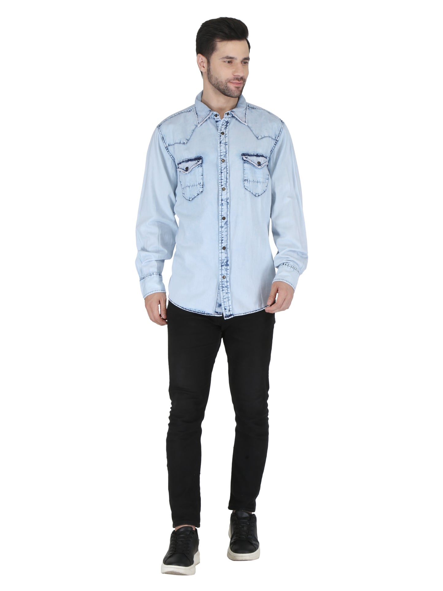 Light  Distressed Denim Shirt