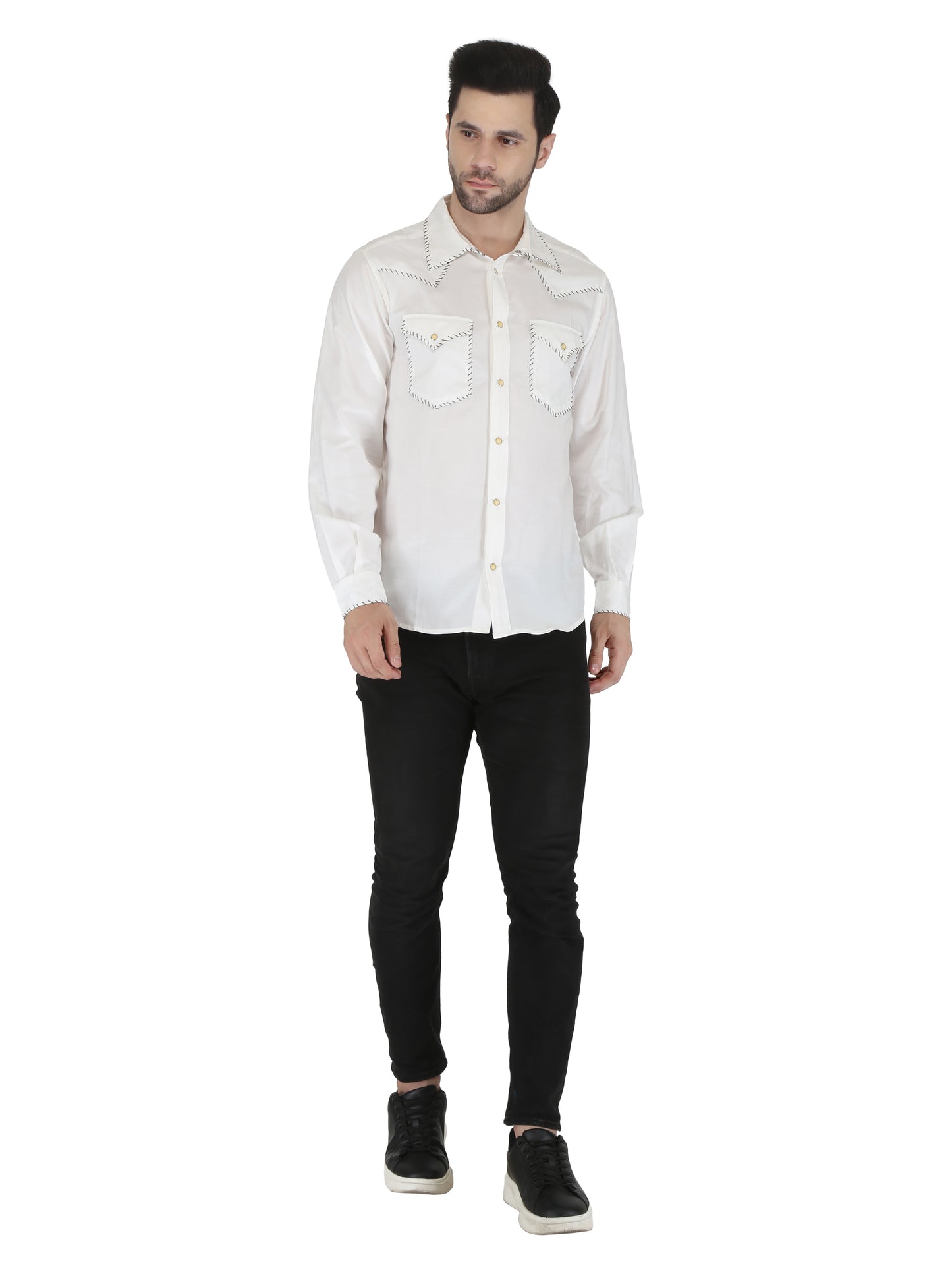 White With Black  Whip Stitching Shirt