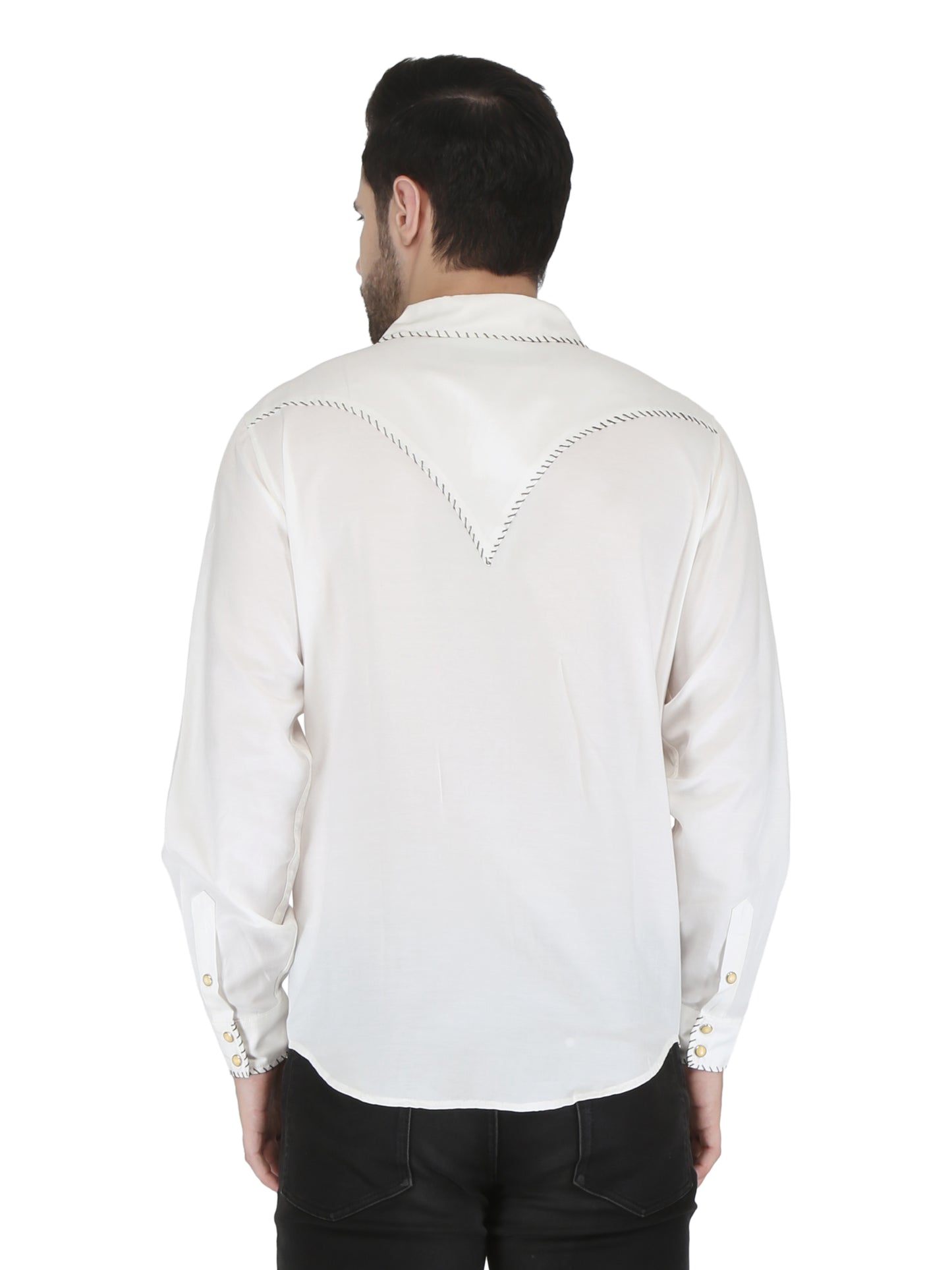 White With Black  Whip Stitching Shirt