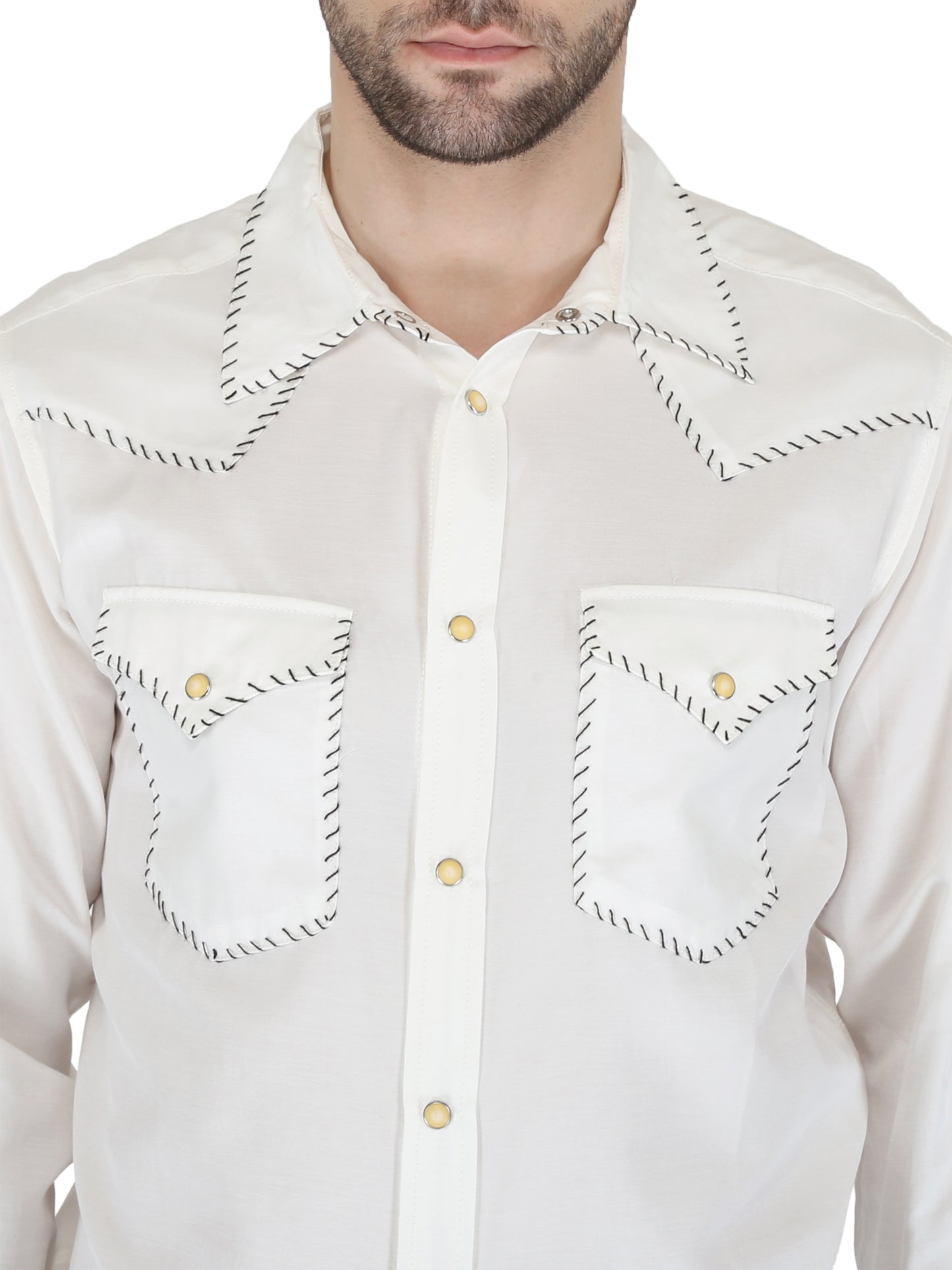 White With Black  Whip Stitching Shirt